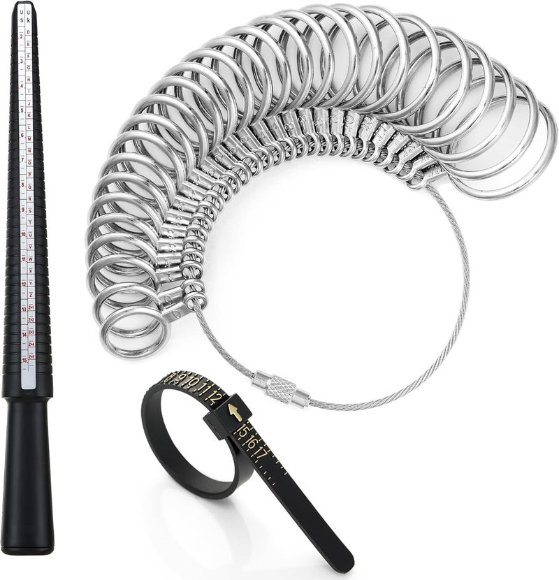 Bflaae Ring Sizer Measuring Tool Kit, Plastic Ring Mandrel, Reusable Finger Size Tape 1-17 USA Rings Size, 27 PCS Stainless Steel Measuring Ring Tool, US Ring Size 0-13 with Half Size - Image 1